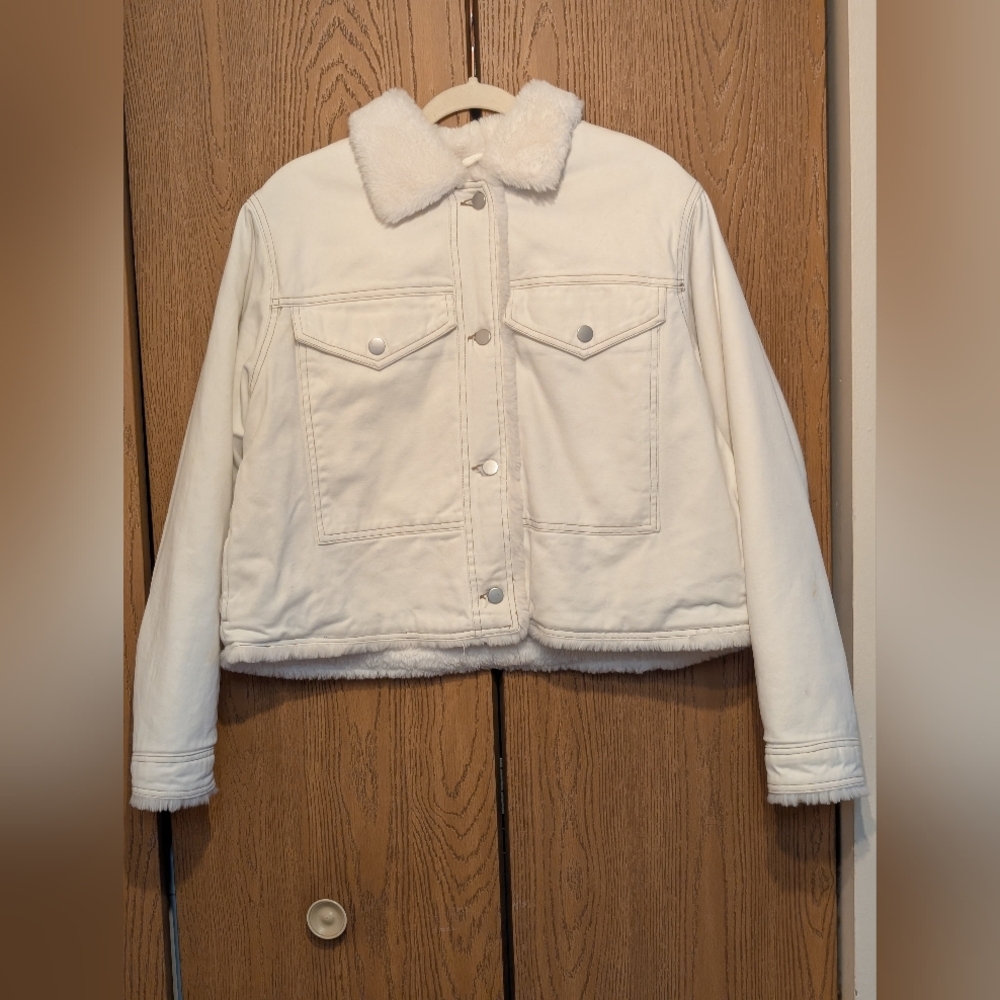 Women's White Faux Fur Lined Jean Jacket